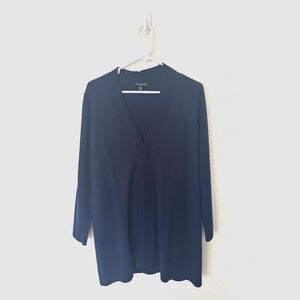 Eileen Fisher Navy Blue Criss Cross V Neck Wool Blend Long Sleeve Sweater Medium